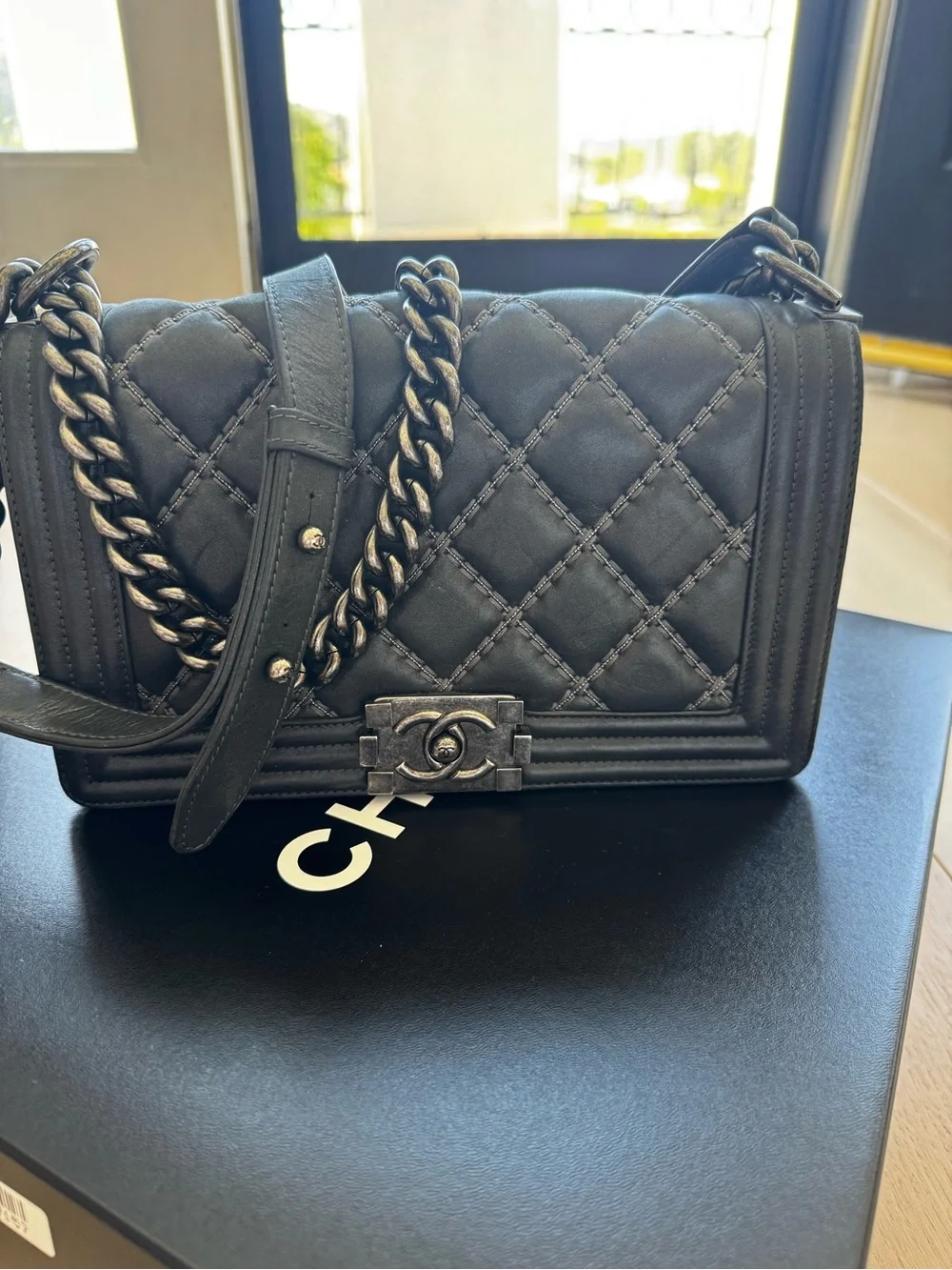 Chanel Boy Bag Medium Flap - 16A Charcoal Calfskin with Ruthenium Hardware